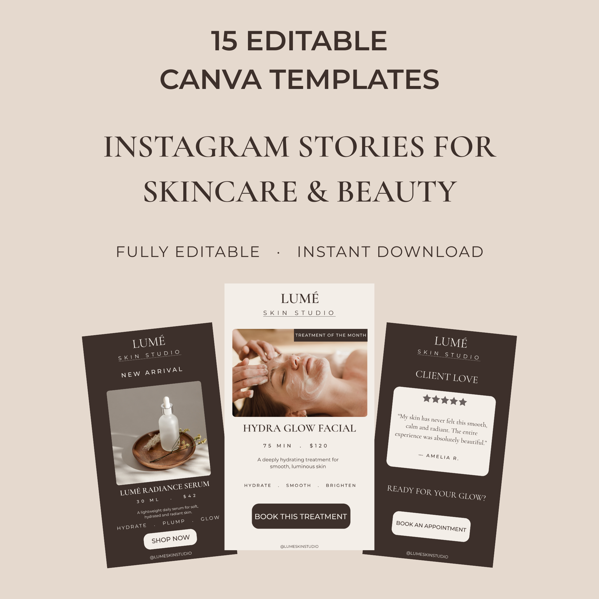LUMÉ Instagram Story templates for skincare and beauty