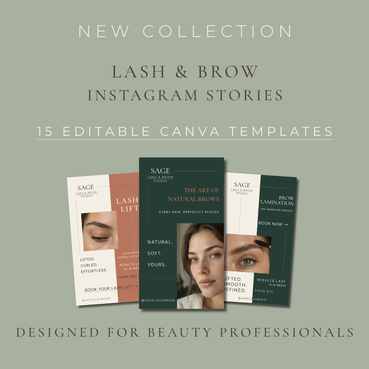 SAGE Instagram Story templates for lash and brow professionals